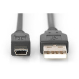 Digitus USB 2.0 Kabel, USB-A Stecker > mini USB Stecker schwarz, 3 Meter
