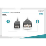 Digitus USB 2.0 Kabel, USB-A Stecker > mini USB Stecker schwarz, 3 Meter
