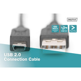 Digitus USB 2.0 Kabel, USB-A Stecker > mini USB Stecker schwarz, 3 Meter