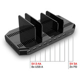 Lindy 120W 10 Port USB-Ladestation, 8x USB-A + 2x USB-C schwarz/grau, QC 3.0, Samsung AFC, gleichzeitiges Laden von 10 Tablets / Smartphones