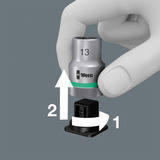 Wera 8100 SA 13 Zyklop Comfort Knarrensatz, 1/4", Werkzeug-Set schwarz/grün, 15-teilig, Comfort-Knarre mit Umschalthebel
