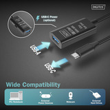 Digitus Aktives USB 3.2 Gen 1 Verlängerungskabel, USB-C Stecker > USB-A Buchse schwarz, 5 Meter, Repeater Kabel