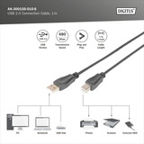 Digitus USB 2.0 Anschlusskabel USB-A (Stecker) > USB-B (Stecker) schwarz, 1 Meter
