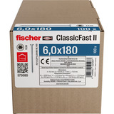 fischer Spanplattenschraube ClassicFast II 6,0x180 Senkkopf TX 100 Stück, mit Teilgewinde, verzinkt