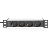 Digitus 10" Steckdosenleiste mit Aluminiumprofil, 4-fach, 1HE schwarz/aluminium, 2 Meter Kabel, Stecker Typ-C