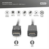 Digitus Adapterkabel DisplayPort > HDMI 4K schwarz, 3 Meter