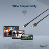 Digitus USB 2.0 Silikon-Anschlusskabel USB-A > USB-C schwarz, 2 Meter, PD, Laden mit bis zu 60 Watt