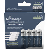 MediaRange USB-C Li-Ion Akku, Mignon AA I 1.5V | 1400 mAh, 4erPack 4 Stück