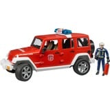 bruder 02528 Jeep Wrangler Unlimited Rubicon Feuerwehrfahrzeug mit Feuerwehrmann, Modellfahrzeug rot/weiß
