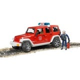 bruder 02528 Jeep Wrangler Unlimited Rubicon Feuerwehrfahrzeug mit Feuerwehrmann, Modellfahrzeug rot/weiß