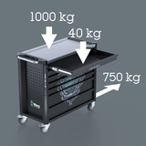Wera 9701 Tool Rebel Werkstattwagen Stainless XXL 1, mit Bestückung, Werkzeugwagen schwarz/silber, 188-teilig (Elektro / VDE), im exklusiven Tool Rebel Design
