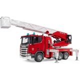 bruder 03591 Scania Super 560R Feuerwehr mit Drehleiter, Wasserpumpe, Light & Sound, Modellfahrzeug 