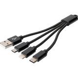 Digitus 3-in-1 Ladekabel, USB-A 2.0 > Lightning + USB-C + Micro-USB schwarz, 0,15 Meter, Laden mit bis zu 10 Watt