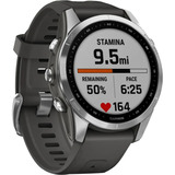 Garmin fēnix 7s, Smartwatch silber, 42 mm, graphitfarbenes Armband aus Silikon