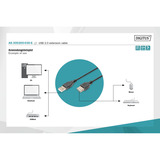 Digitus USB 2.0 Verlängerungskabel, USB-A Stecker > USB-A Buchse schwarz, 3 Meter