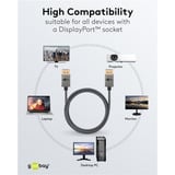 goobay DisplayPort Kabel 2.0/2.1 Slim silber/schwarz, 1 Meter
