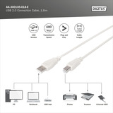 Digitus USB 2.0 Anschlusskabel USB-A (Stecker) > USB-B (Stecker) beige, 1 Meter