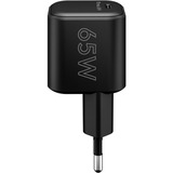 goobay USB-C Ladeset, PD, 65 Watt, USB-C Textilkabel, Ladegerät schwarz, 1x USB-C PD, GaN, 1 Meter Kabel
