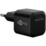 goobay USB-C Ladeset, PD, 65 Watt, USB-C Textilkabel, Ladegerät schwarz, 1x USB-C PD, GaN, 1 Meter Kabel