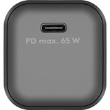goobay USB-C Ladeset, PD, 65 Watt, USB-C Textilkabel, Ladegerät schwarz, 1x USB-C PD, GaN, 1 Meter Kabel