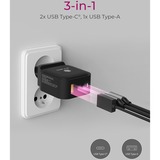 ICY BOX 3-Port Steckerladegerät IB-PS103-PD, USB-A + 2x USB-C schwarz, PD 3.0 65W + QC 3.0 36W