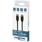 Ansmann USB Typ-C zu Typ-C Daten und Ladekabel schwarz, 1,2 Meter, Laden mit bis zu 60 Watt