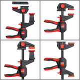 BESSEY 2x Einhand-Tischzwinge mit drehbarem Griff (EZR360-15SET) schwarz/rot, 150 / 60, Für Führungsschienen EZR360