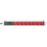 Digitus 19" Steckdosenleiste mit Aluminiumprofil, 8-fach, 1HE rot/aluminium, 2 Meter Kabel, IEC C14-Stecker