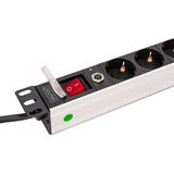 Digitus Steckdosenleiste 19" PDU mit Aluminiumprofil, 8-fach schwarz/aluminium, 2 Meter Kabel, 1 HE, mit Schalter und Überspannungsschutz