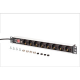 Digitus Steckdosenleiste 19" PDU mit Aluminiumprofil, 8-fach schwarz/aluminium, 2 Meter Kabel, 1 HE, mit Schalter und Überspannungsschutz