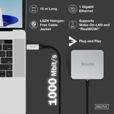 Digitus USB-C 3.2 Gen1 > RJ-45 Ethernet Kabel, 1Gbit/s, Adapter schwarz, 15 Meter, 10/100/1.000Mbit/s