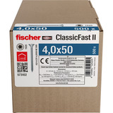 fischer Spanplattenschraube ClassicFast II 4,0x50 Senkkopf TX 500 Stück, mit Vollgewinde, verzinkt