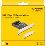 DeLOCK PCI Express x1 Karte zu 2 x intern USB 5 Gbps Pfostenstecker, Schnittstellenkarte 