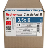 fischer Spanplattenschraube ClassicFast II 3,5x16 Senkkopf TX 1000 Stück, mit Vollgewinde, verzinkt