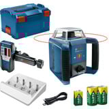 Bosch Rotationslaser GRL 400 H Professional blau/schwarz, rote Laserlinie, mit Laser-Empfänger LR 1, VARTA Ladegerät + Akkus, in L-BOXX