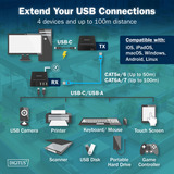 Digitus USB 3.2 Gen1 CAT Extender-Set, 5Gbps, 100 Meter, USB-Extender schwarz, Sendeeinheit + Empfängereinheit, 4 Ports: 3x USB-A, 1x USB-C