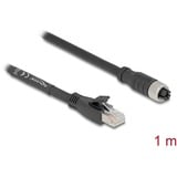 DeLOCK M12 Kabel X-kodiert 8 Pin Buchse > RJ-45 Stecker, Cat.5e S/FTP schwarz, 1 Meter, flexibel