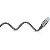 goobay Ethernet-Kabel USB-A 3.2 Gen1 Stecker > RJ-45 Stecker, LAN-Adapter schwarz/silber, 15 Meter, geflochtener Textilmantel