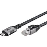 goobay Ethernet-Kabel USB-C 3.2 Gen2 Stecker > RJ-45 Stecker, LAN-Adapter schwarz/silber, 7,5 Meter, geflochtener Textilmantel