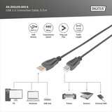 Digitus USB 2.0 Anschlusskabel USB-A (Stecker) > USB-B (Stecker) schwarz, 0,5 Meter