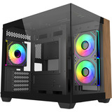 Cooler Master Elite 481 Wood, Tower-Gehäuse schwarz/holz, Tempered Glass x 2
