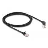 DeLOCK Patchkabel RJ-45 Cat.6a S/FTP, Slim 90° gewinkelt schwarz, 2 Meter, 1x gerader, 1x unten abgewinkelter Stecker