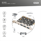 Digitus PCIe Karte 2x USB-C + 3x USB A, Schnittstellenkarte 