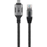 goobay Ethernet-Kabel USB-C 3.2 Gen2 Stecker > RJ-45 Stecker, LAN-Adapter schwarz/silber, 15 Meter, geflochtener Textilmantel