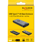 DeLOCK USB-C 40 Gbps für M.2 NVMe PCLe SSD mit Lüfter, Laufwerksgehäuse grau/schwarz, werkzeugfrei