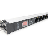 Digitus Steckdosenleiste PDU mit Aluminiumprofil, 12-fach schwarz/aluminium, 2 Meter Kabel, 1 HE, mit Schalter und Überspannungsschutz