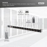 Digitus Steckdosenleiste PDU mit Aluminiumprofil, 12-fach schwarz/aluminium, 2 Meter Kabel, 1 HE, mit Schalter und Überspannungsschutz