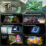 Hisense ULED 65E8S MiniLED, QLED-Fernseher 164 cm (65 Zoll), schwarz/dunkelgrau, UltraHD/4K, Triple Tuner, Subwoofer, 144Hz Panel