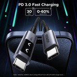 UGREEN Uno USB-C auf USB-C Kabel (100W) schwarz/grau, 0,5 Meter, PD 100 Watt, mit Display