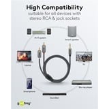 goobay Plus Audio Adapterkabel AUX 3,5mm Klinke > Stereo-Cinch Stecker schwarz/silber, 3 Meter